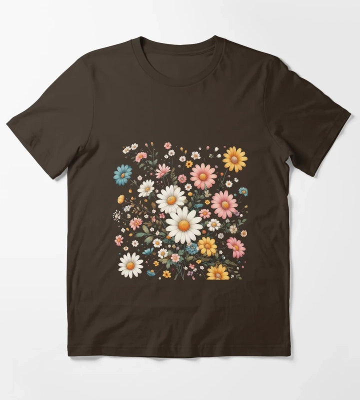 Daisy Delight Beautiful Floral Daisy Pattern Design T-Shirt Brown