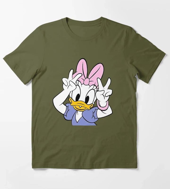 Daisy Duck Say Hi Cute T-Shirt Olive Green