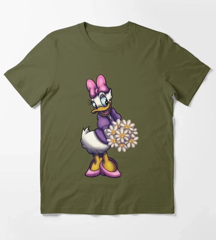 Daisy Duck with Bouquet of Daisies T-Shirt Olive Green