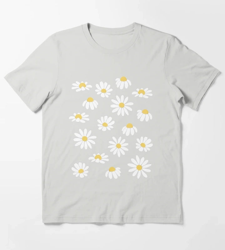 Daisy Field Lavender Blue Periwinkle T-Shirt Light Grey