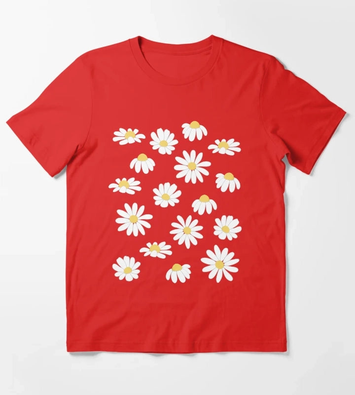 Daisy Field Lavender Blue Periwinkle T-Shirt Red