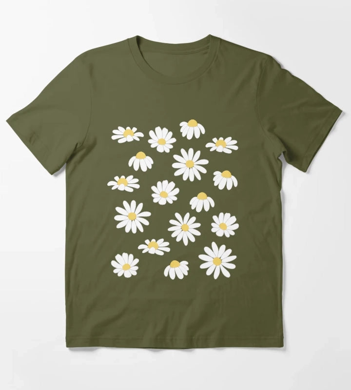 Daisy Field Lavender Blue Periwinkle T-Shirt Olive Green