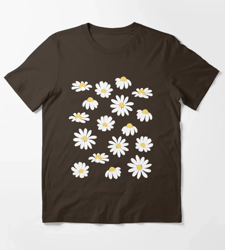 Daisy Field Lavender Blue Periwinkle T-Shirt Brown