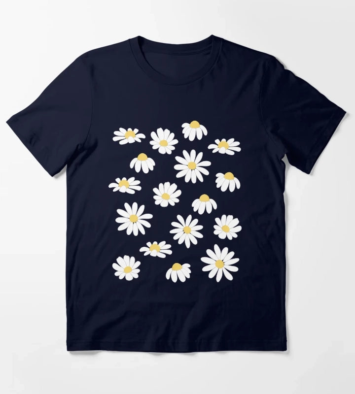 Daisy Field Lavender Blue Periwinkle T-Shirt Navy