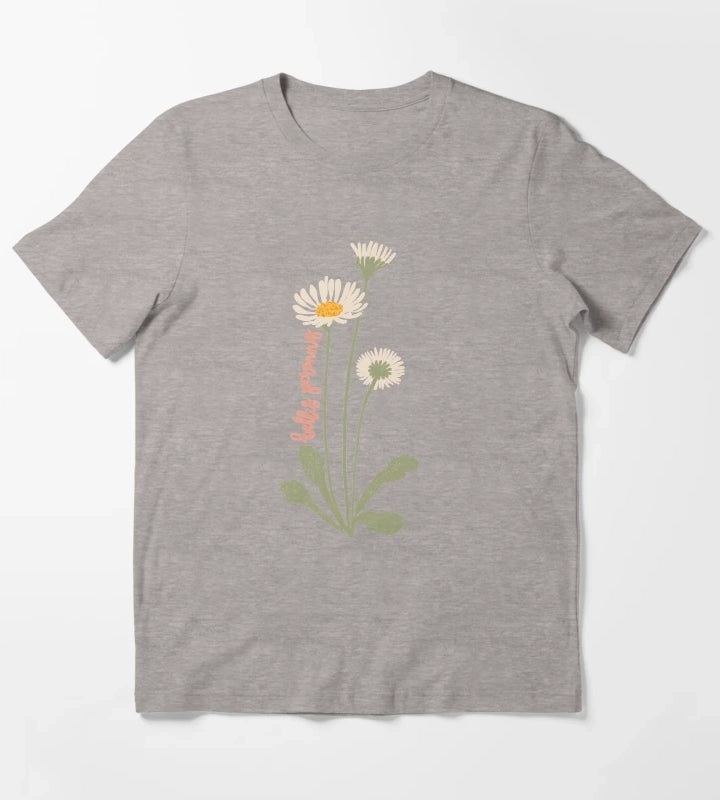 Daisy Flower Illustration With Latin Name Bellis Perennis T-Shirt Heather Grey