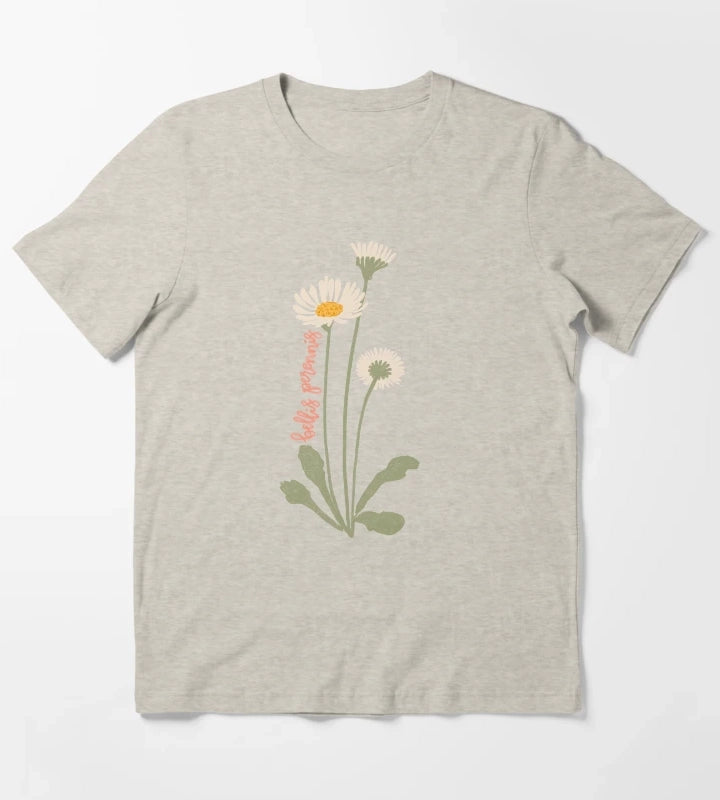 Daisy Flower Illustration With Latin Name Bellis Perennis T-Shirt Cream