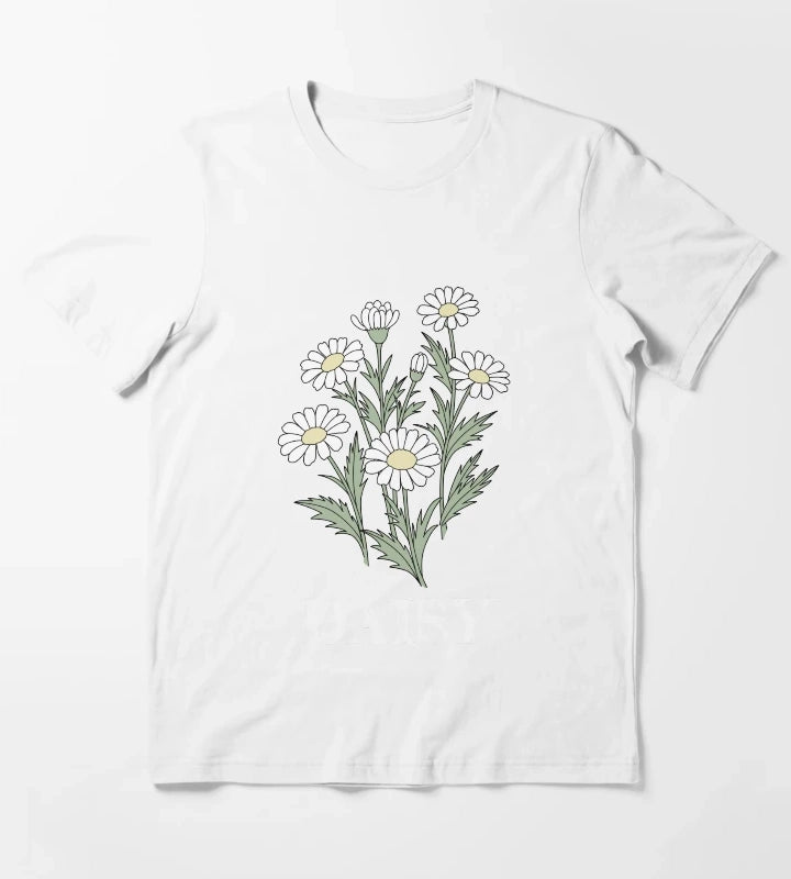 Daisy Flower Pattern April Birth Month Vintage Botanical Cottagecore Floral Design T-Shirt White