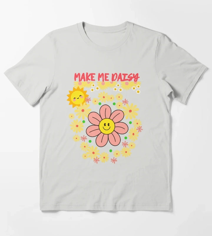 Daisy Flower Power Fun Sunshine Smiles T-Shirt Light Grey