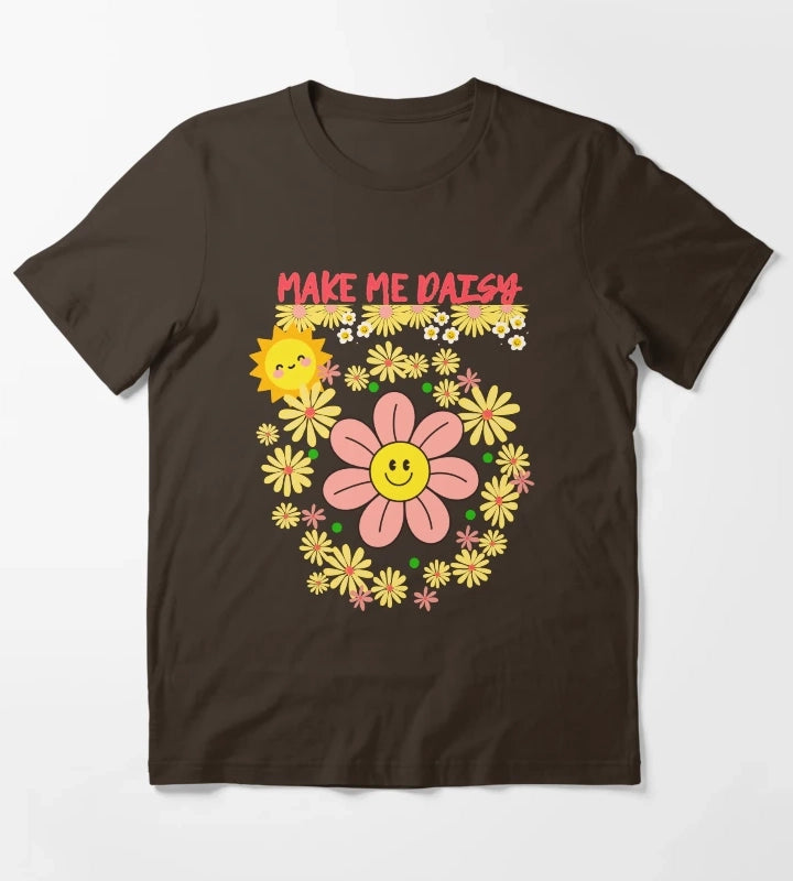 Daisy Flower Power Fun Sunshine Smiles T-Shirt Brown