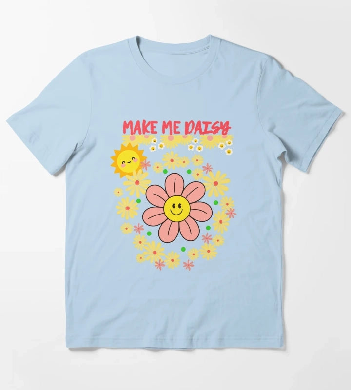 Daisy Flower Power Fun Sunshine Smiles T-Shirt Sky Blue