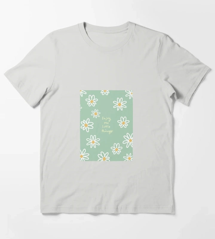 Daisy Flowers with the Enjoy the Little Things T-Shirt Light Grey