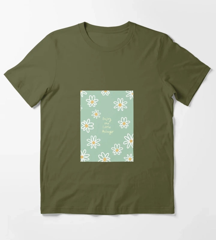 Daisy Flowers with the Enjoy the Little Things T-Shirt Olive Green