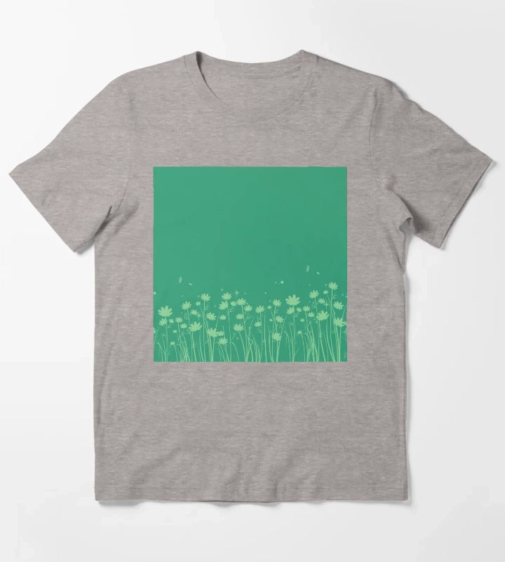 Daisy Green Pattern T-Shirt Heather Grey