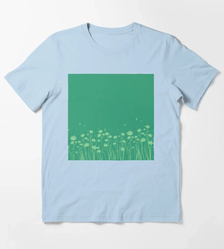 Daisy Green Pattern T-Shirt Sky Blue