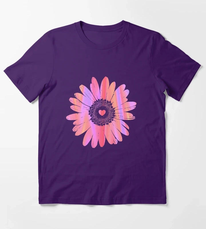 Daisy Heart Graphic Design T-Shirt Purple