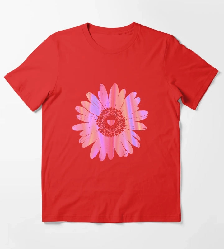 Daisy Heart Graphic Design T-Shirt Red