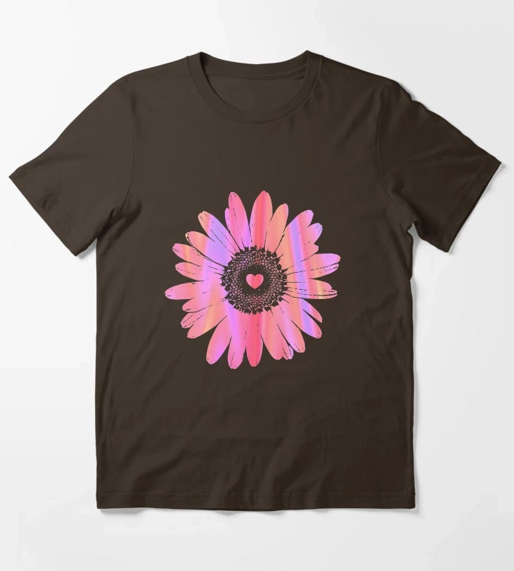 Daisy Heart Graphic Design T-Shirt Brown