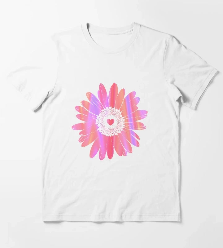 Daisy Heart Graphic Design T-Shirt White