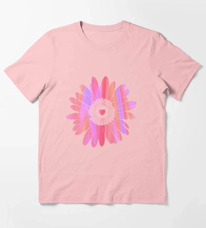 Daisy Heart Graphic Design T-Shirt Dark Grey