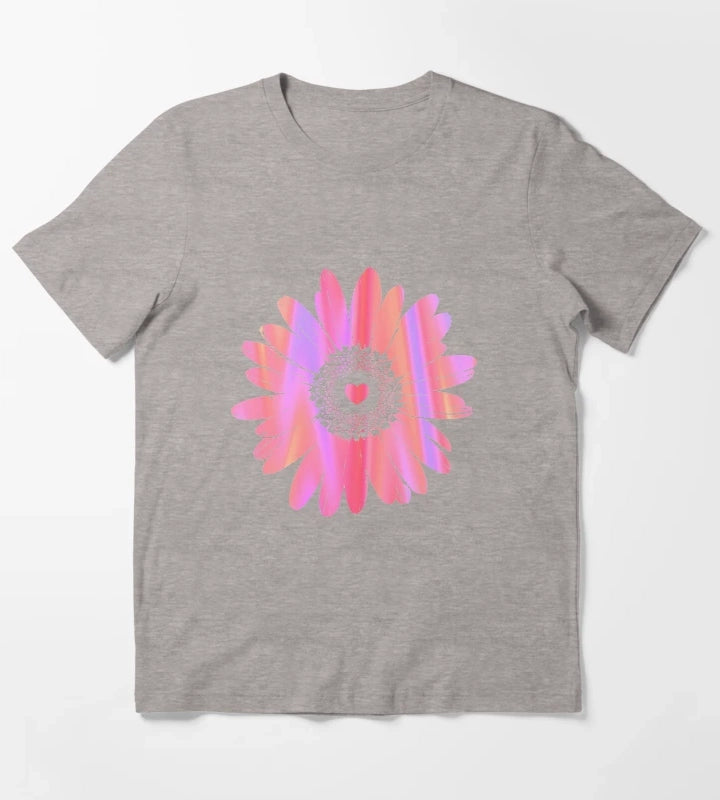Daisy Heart Graphic Design T-Shirt Heather Grey
