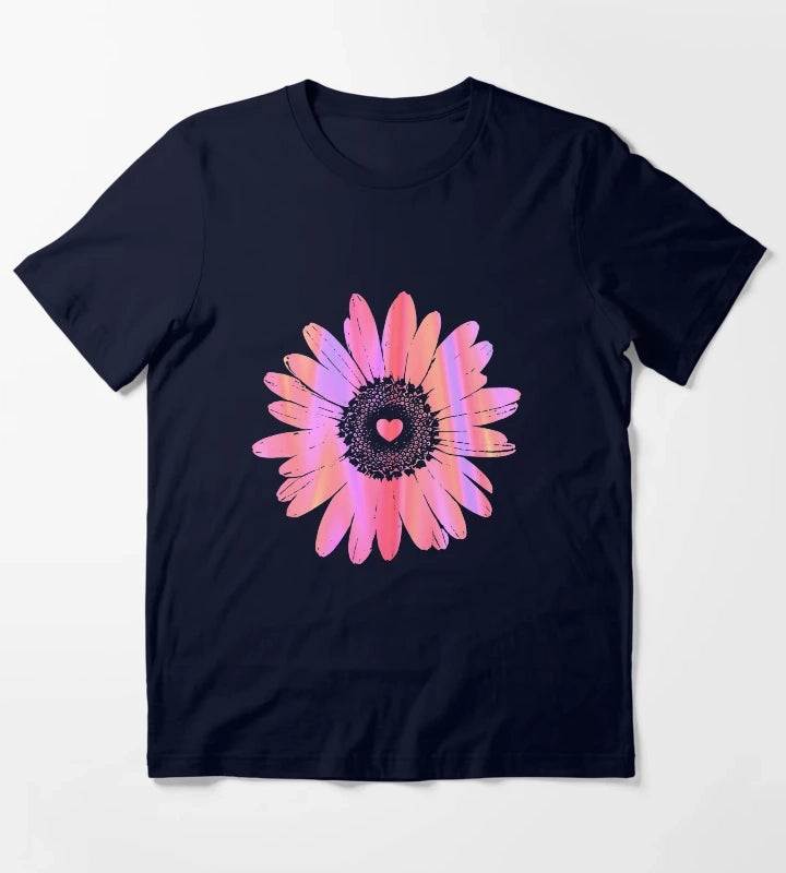 Daisy Heart Graphic Design T-Shirt Navy