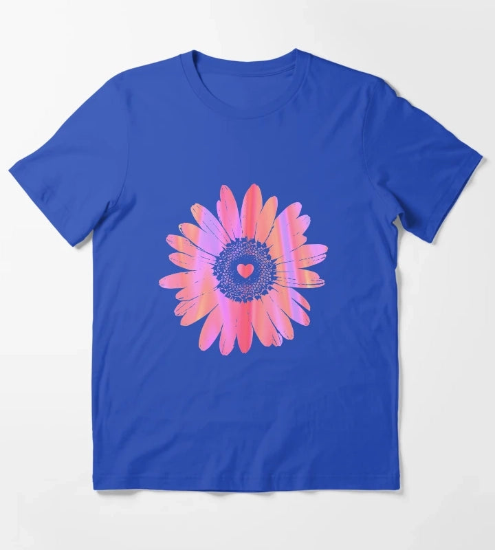 Daisy Heart Graphic Design T-Shirt Blue
