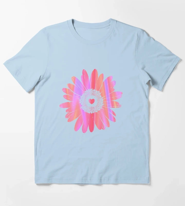 Daisy Heart Graphic Design T-Shirt Sky Blue