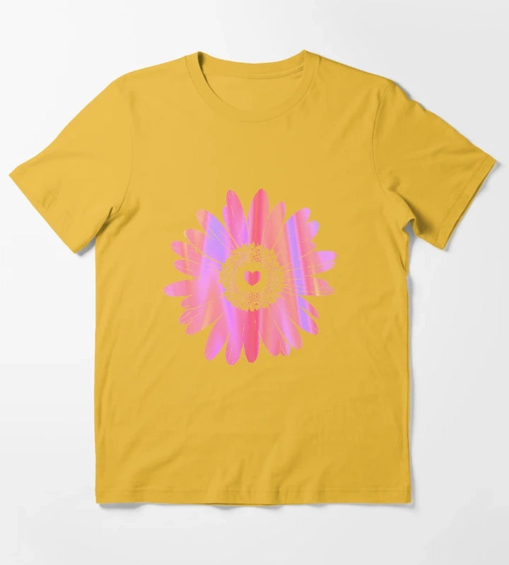 Daisy Heart Graphic Design T-Shirt Yellow