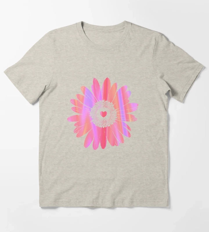 Daisy Heart Graphic Design T-Shirt Cream