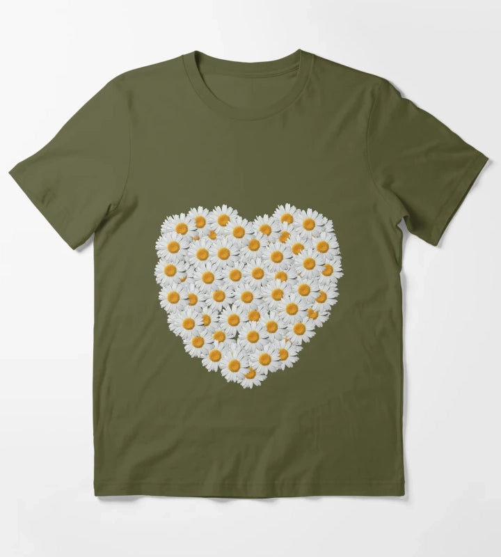 Daisy Heart T-Shirt Olive Green