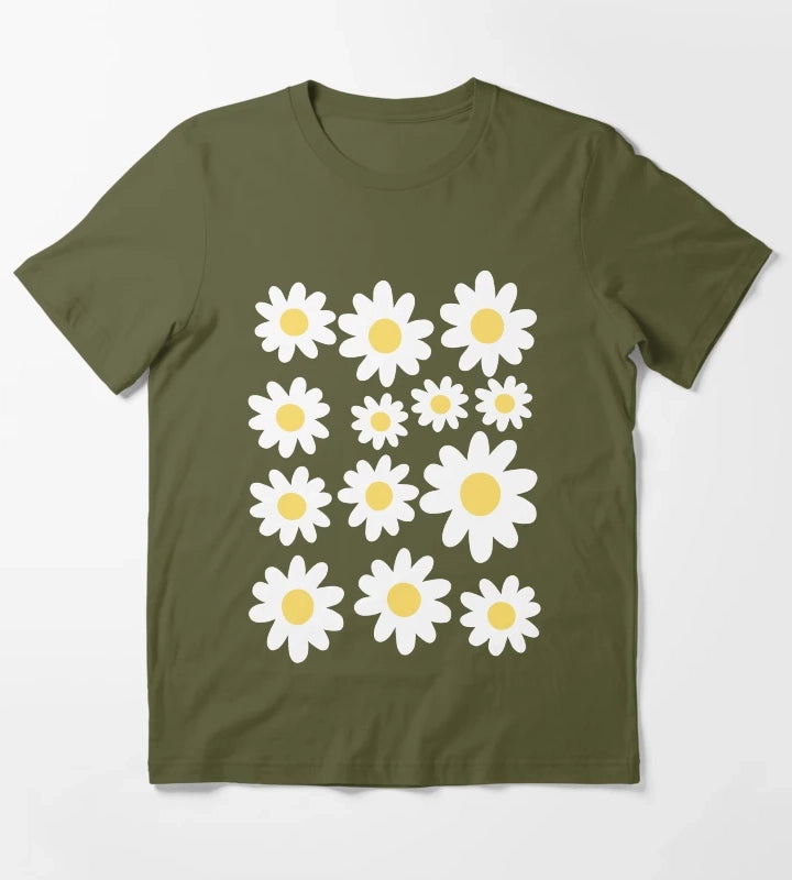 Daisy Illustration T-Shirt Olive Green