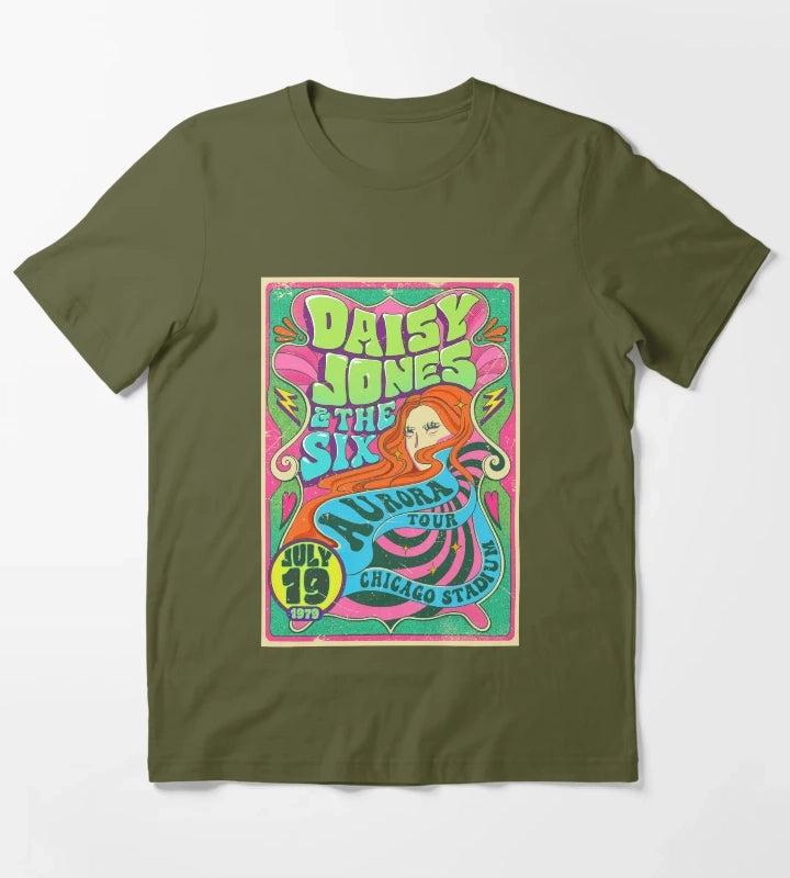 Daisy Jones The Six Concert Poster T-Shirt Olive Green