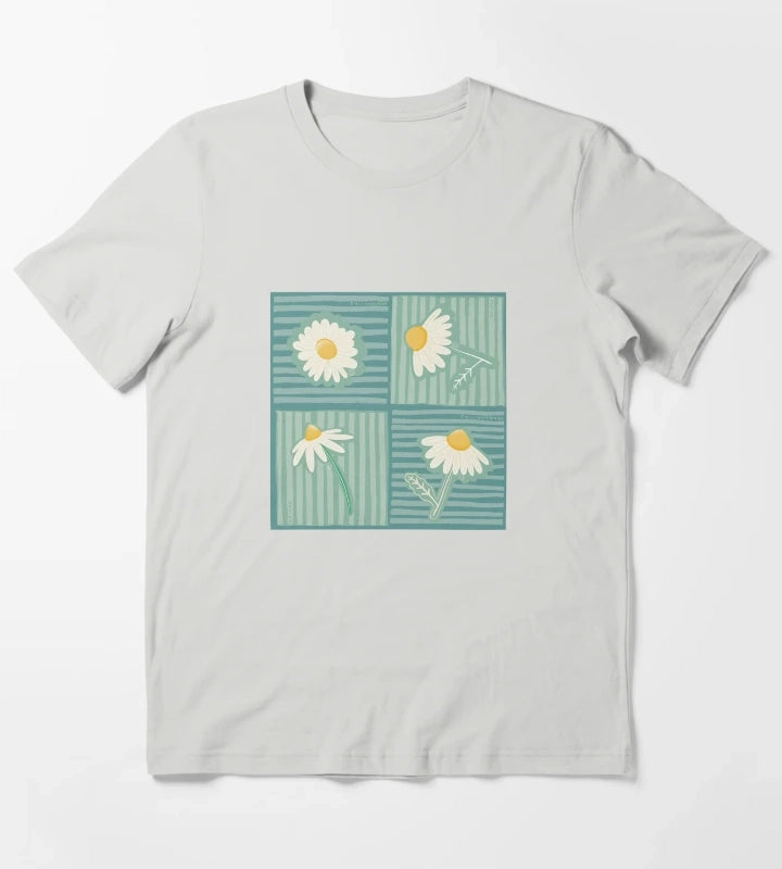 Daisy Patchwork in Greens T-Shirt Light Grey