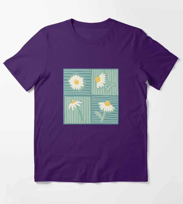 Daisy Patchwork in Greens T-Shirt Purple