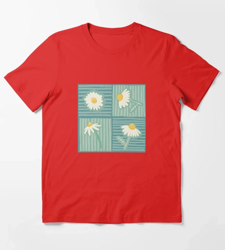 Daisy Patchwork in Greens T-Shirt Red