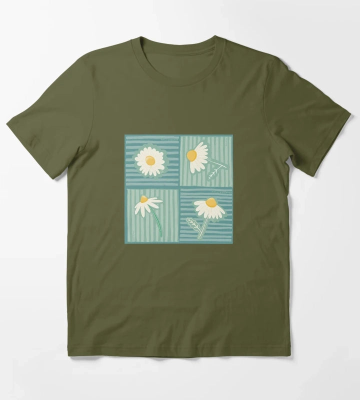 Daisy Patchwork in Greens T-Shirt Olive Green
