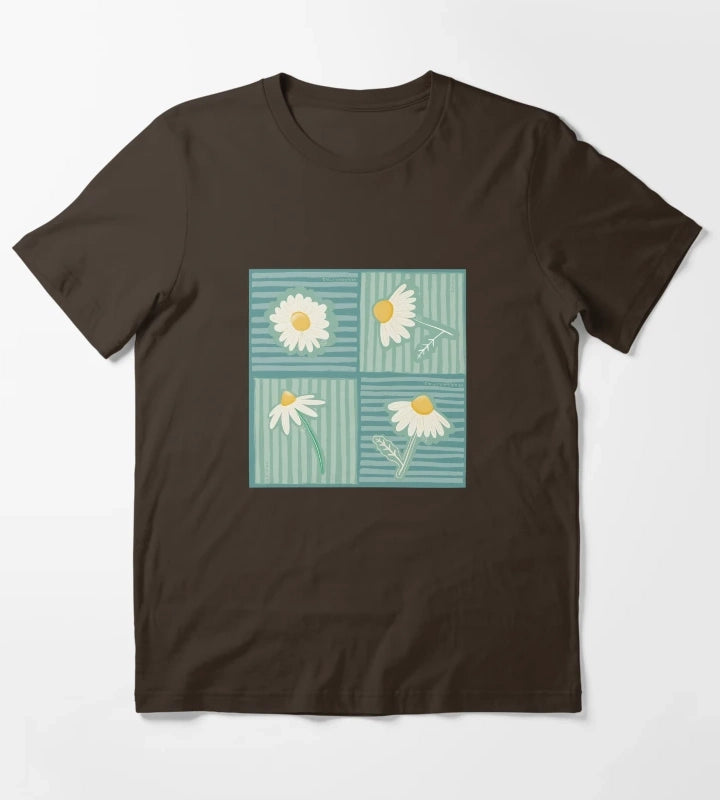 Daisy Patchwork in Greens T-Shirt Brown