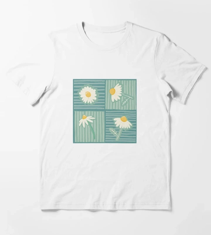 Daisy Patchwork in Greens T-Shirt White