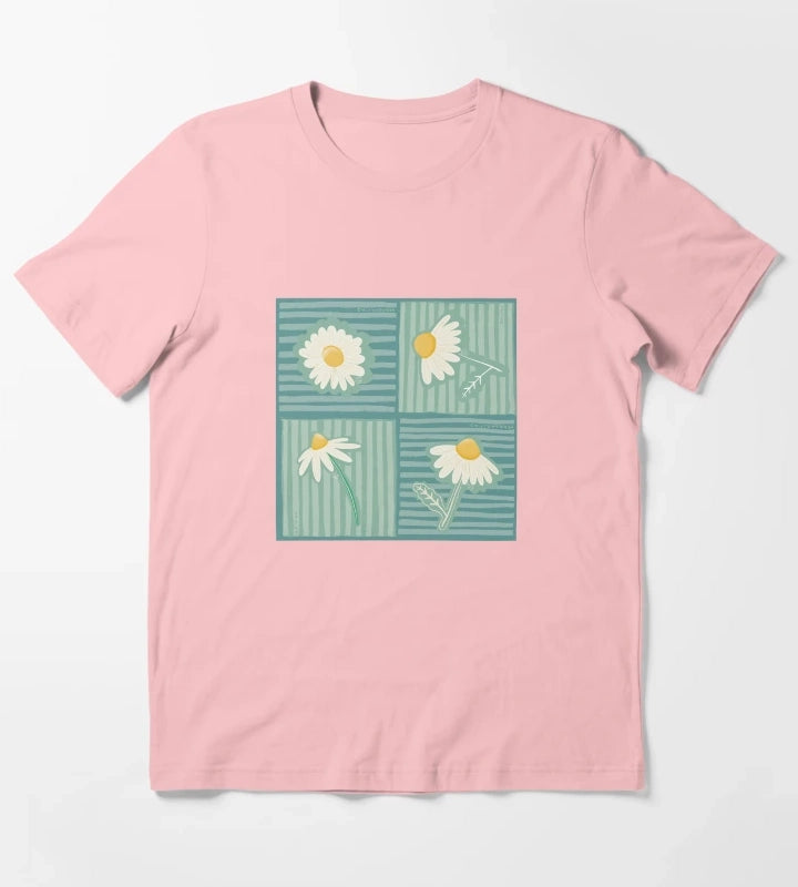 Daisy Patchwork in Greens T-Shirt Dark Grey