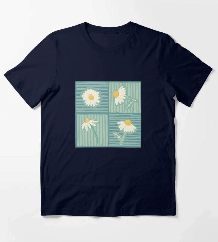 Daisy Patchwork in Greens T-Shirt Navy