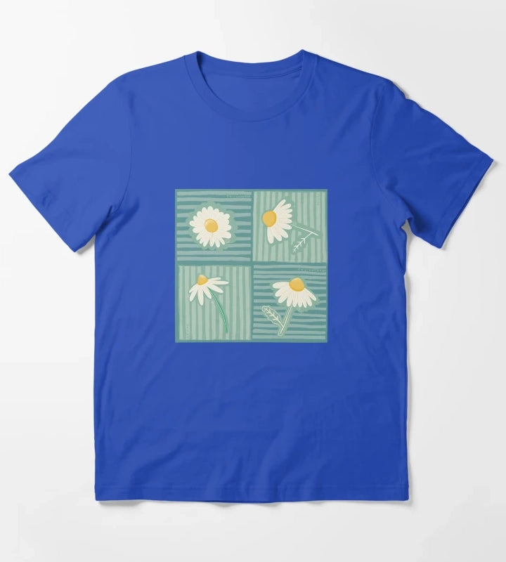 Daisy Patchwork in Greens T-Shirt Blue