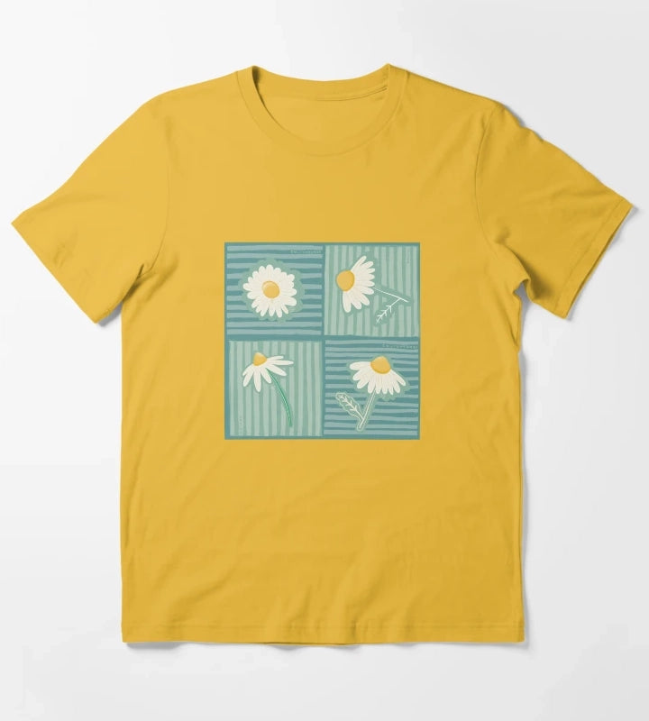 Daisy Patchwork in Greens T-Shirt Yellow