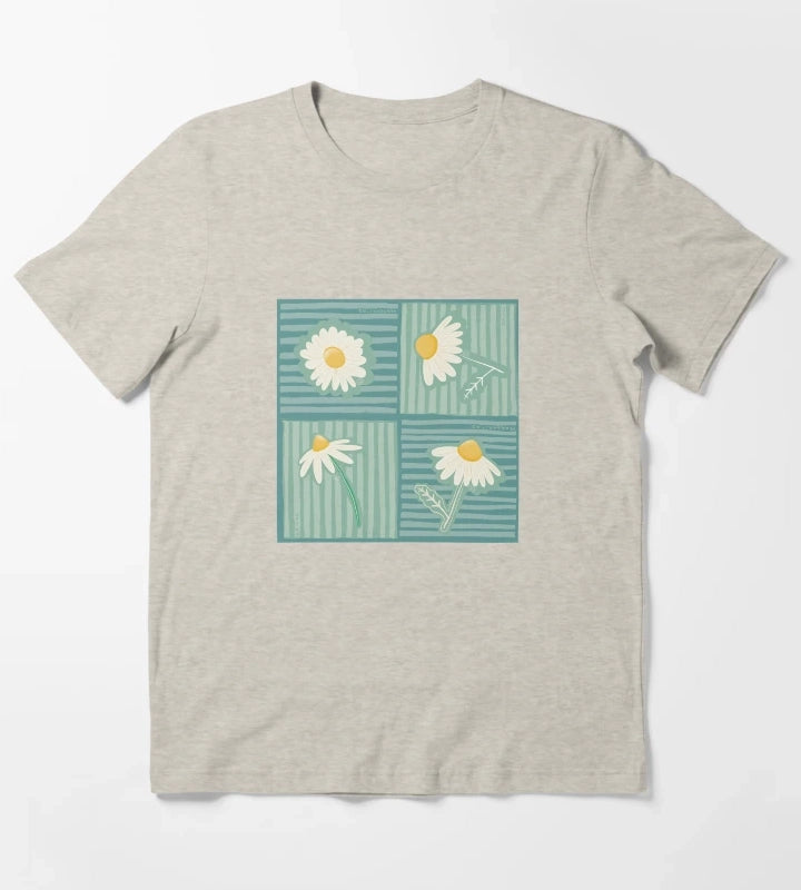 Daisy Patchwork in Greens T-Shirt Cream