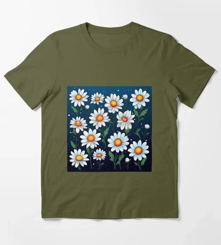 Daisy Pattern 2 T-Shirt Olive Green