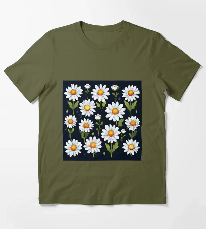 Daisy Pattern 3 T-Shirt Olive Green
