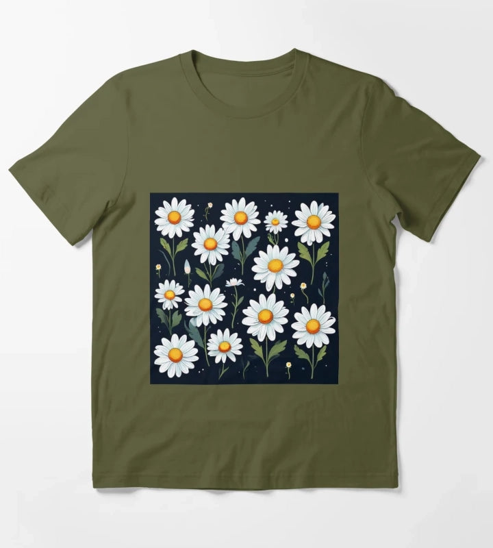 Daisy Pattern 4 T-Shirt Olive Green