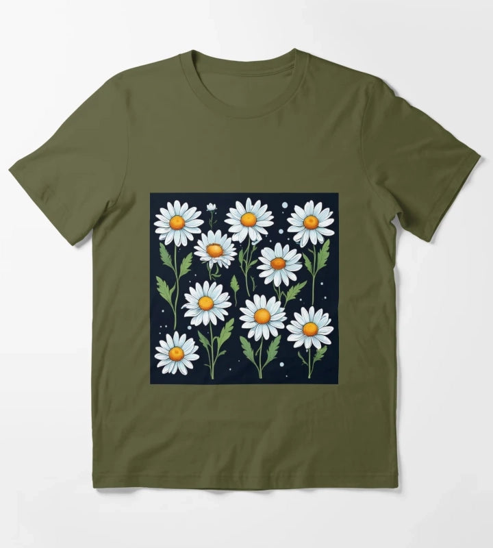 Daisy Pattern 5 T-Shirt Olive Green