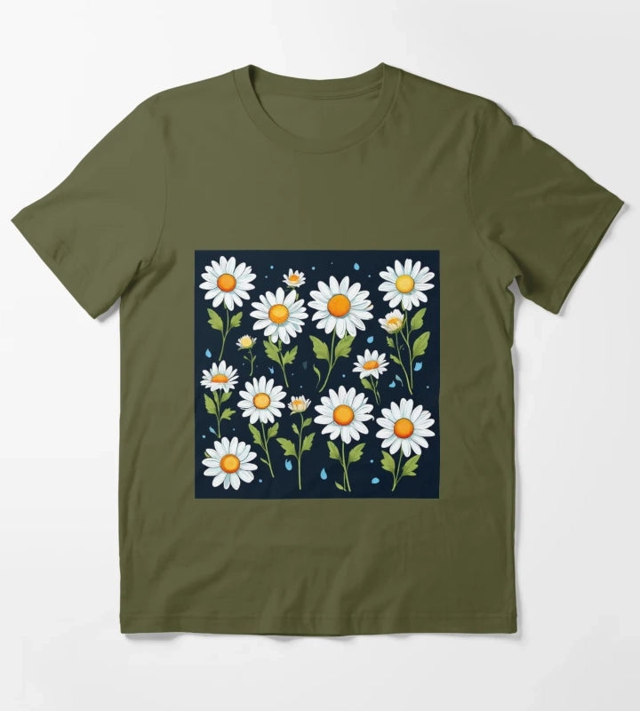 Daisy Pattern T-Shirt Olive Green