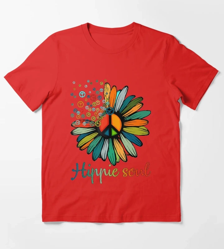 Daisy Peace Sign Hippie Soul Tshirt Flower Lovers Gifts T-Shirt Red