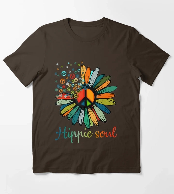 Daisy Peace Sign Hippie Soul Tshirt Flower Lovers Gifts T-Shirt Brown